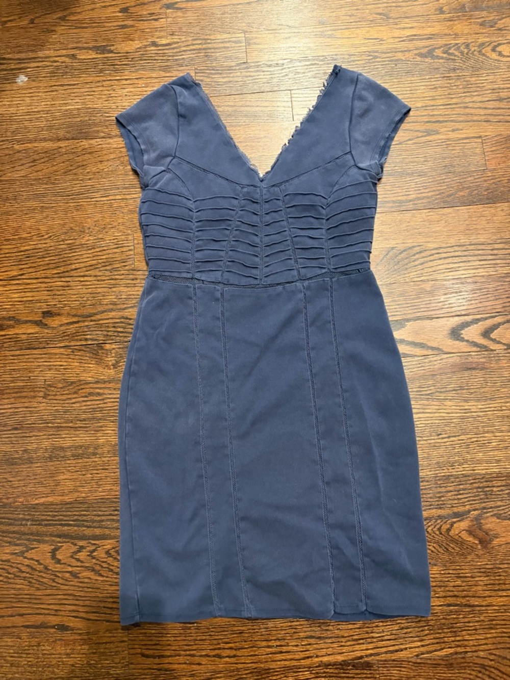 Free People Navy V-Neck Mini Sheath Dress Distressed